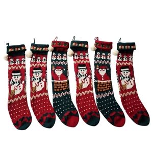 Vintage Lot of Christmas Knit Holiday Stockings Red White Green